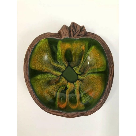 4 California Sequoia Ware Art Pottery Apple Bowl Green Orange Brown 801B USA - Picture 4 of 11